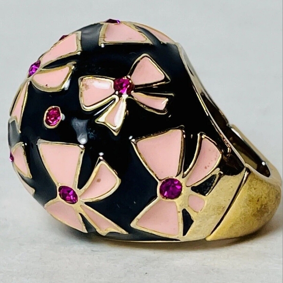 Vintage BETSEY JOHNSON First Date Collection Pink Black High Dome Ring. 7.5+ - Picture 7 of 10